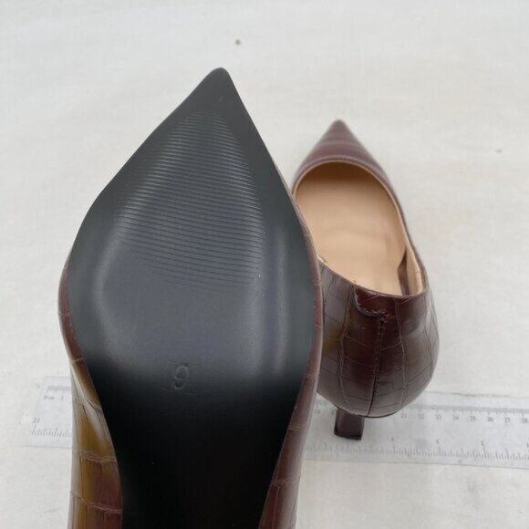 FOWT Simple Solid Croc-Embossed Pointed Toe Black Pumps for Women Dressy Brown - Picture 6 of 8